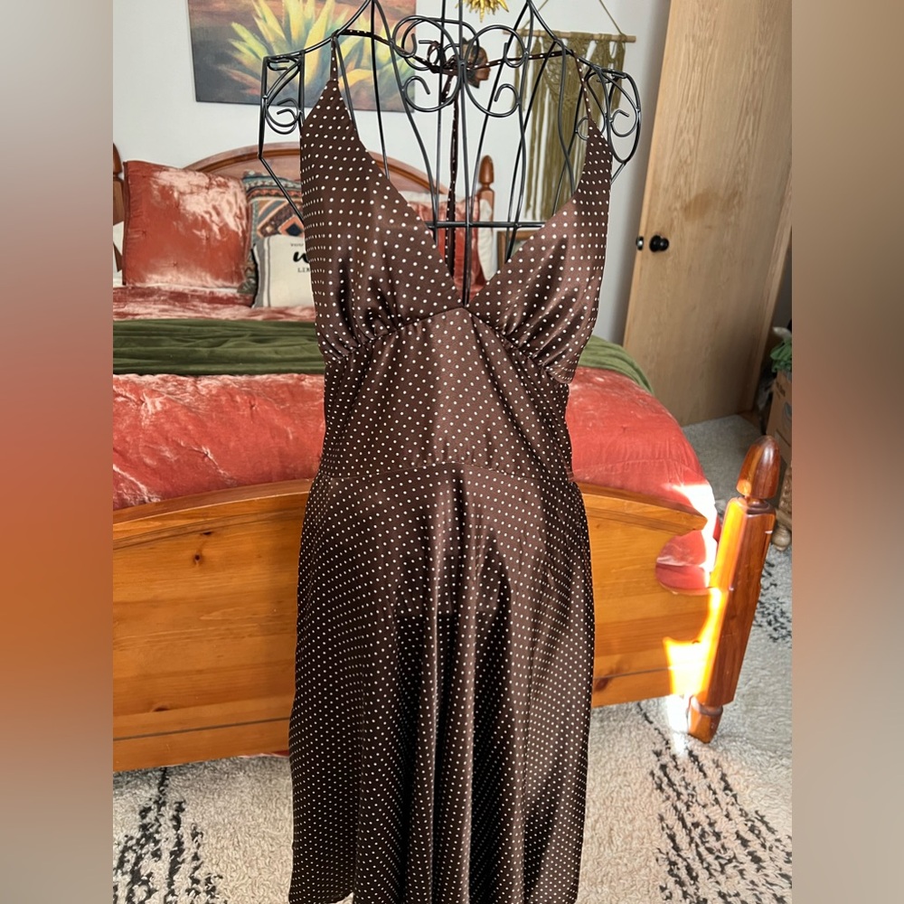 Brown satin polka dots